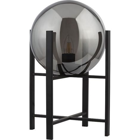 Lampe à poser 1L E27 60w max Haut 43cm Metal noir & Verre fumé Amsterdam (1/4)