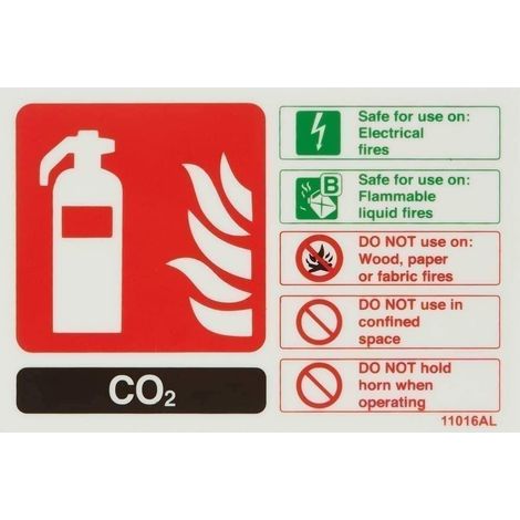 Panneau Extincteur, carte d'identité de CO2, Glow in the Dark 1 mm en plastique, paysage, 150 mm x 100 mm, noir/vert/rouge (1/5)