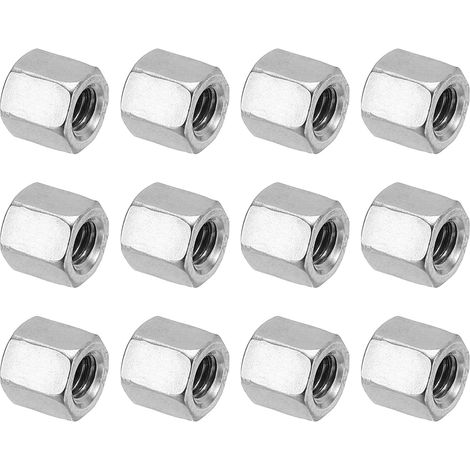 Ecrou Long M6 x 1 de Pas Écrou Hexagonal en Acier Inoxydable 304, 12Pcs 10mm/ 0.4" Longueur Raccords de Tige Filetés Grossiers, Écrous de Couplage, Ton Argent (1/5)