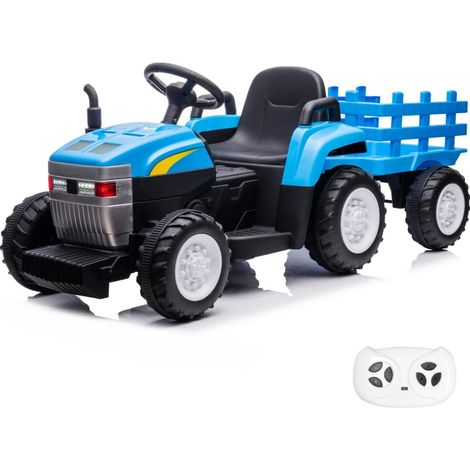 Trattore Elettrico per Bambini T7 12V - 2 a 5 anni - con Rimorchio - con Telecomando - Blu