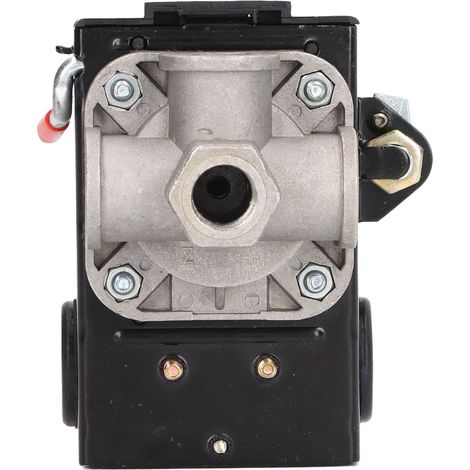 Pressostat pour compresseurs d'air, régulateur de pression à 4 voies avec interrupteur marche/arrêt, levier métallique et soupape de sécurité (1/5)