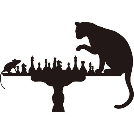 Jeffergarden Autocollant mural d'échecs drle, étiquette chat souris, jeu de jeu, décoration artistique pour la maison, salon