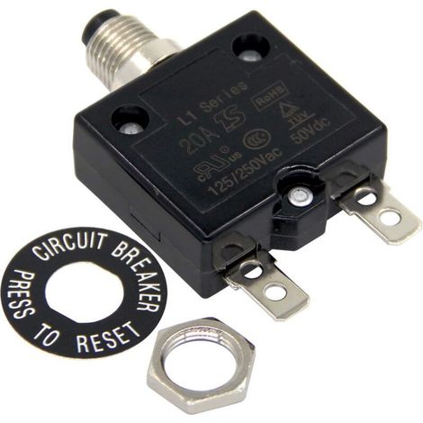 Disjoncteur 20A Interrupteur thermique de réinitialisation en option, 125-250V AC 50V DC Disjoncteur à bouton-poussoir de protection contre les surcharges de courant,de (1/5)