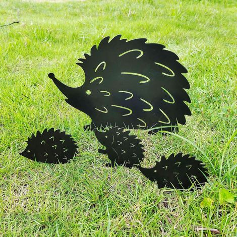 JSSEVN - Set of 4 Hedgehog-Shaped Metal Garden Stakes - Animal-Shaped Garden Decoration - Decorative Accessories for Outdoors and Lawns - Decorative Stakes for Decoration. (1/5)