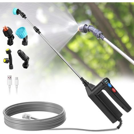 Pulverisateur Electrique avec 3 Vitesses, 7.4V Puissant Pulverisateur de Jardin avec 4 Buses Reglables, Pulvérisateur à Batterie avec 8M Tuyau et 60cm Tige Telescopique pour Nettoyer Arrosage (1/5)