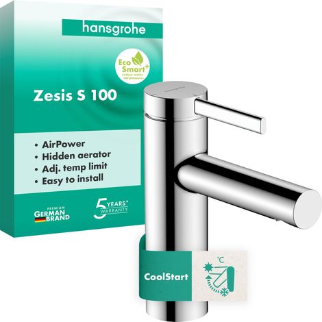 Mitigeur de lavabo sans tirette ni vidage, Robinet de salle de bain avec hauteur sous bec 104 mm, max. 4l/min, Chromé, 74721000 (1/5)