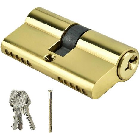 Cylindre de serrure antivol double ouverture en cuivre de 60 mm, neuf, avec clés. (1/5)