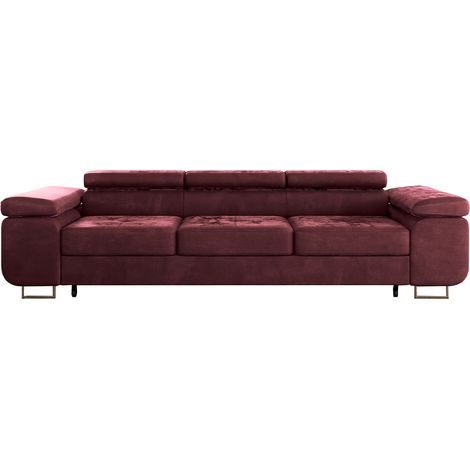 Canapé convertible 3 places Wilson velours Bordeaux (1/4)