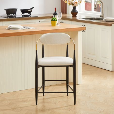 Ensemble de 2 chaises avec accoudoirs dorés et revêtement en tissu beige (1/4)