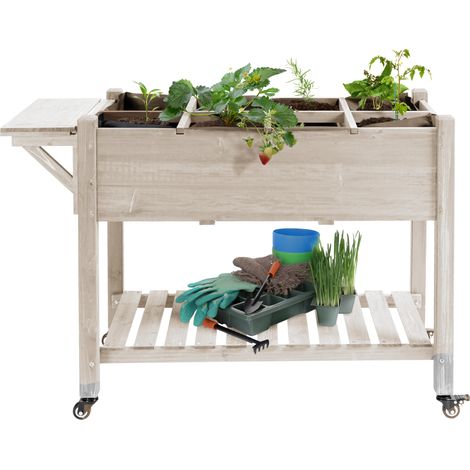 Outsunny Letto per Orto Rialzato in Legno con Ripiano Pieghevole e Mensola Legno