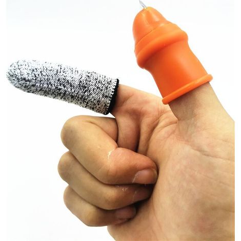 Couteau à pouce Manche silicone - Lame inox - Couvre-doigt anti-coupure - Capuchon de sécurité (1/5)