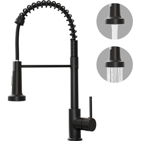 Robinet d'évier de cuisine noir mat - mitigeur d'évier de cuisine à 2 fonctions avec douchette extractible - Robinet à ressort rotatif à 360° (1/5)