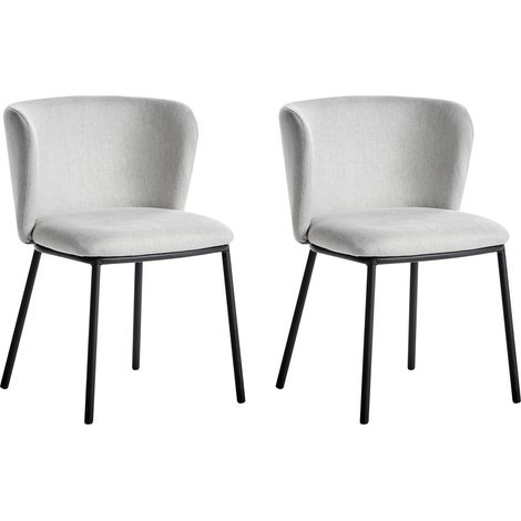 Set di 2 sedie da pranzo moderne Seduta imbottita in tessuto Senza braccioli Schienale curvo Gambe nere Grigio Chiaro Mina