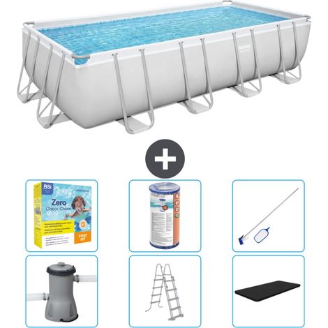 Piscine Rectangulaire Bestway Power Steel - 488 x 244 x 122 - Grise -  Comprend des Accessoires CB36 (1/4)