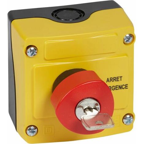 Boîte à bouton équipée Osmoz avec coup de poing d'arrêt d'urgence rouge à clé n°455 Ø40 - avec couvercle jaune - LEGRAND