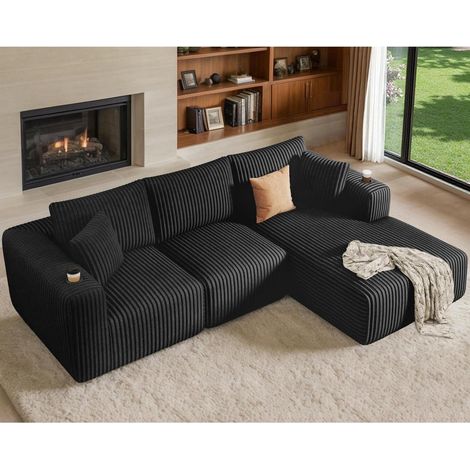 Modulares Sofa Cord L-Form mit Getränkehalter, ausziehbar, Memory-Schaum, Montagefrei (1/5)