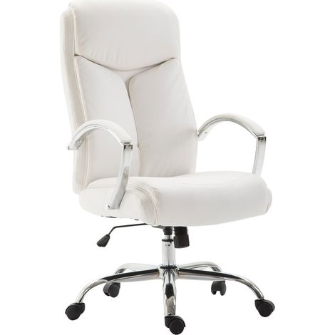 CLP – Chaise de bureau ergonomique XL Vaud – Similicuir blanc – Hauteur réglable 115-125 cm – Rembourrage confortable – Base métal chromé (1/5)