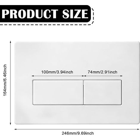 Toilet Control Plate Compatible with UP300 and UP320 Series, Dual Flush Trigger Plate 246 x 164 mm, for 2 Quantitative Flush Kit, Flush Lever Kit and Mounting Frame White (1/4)