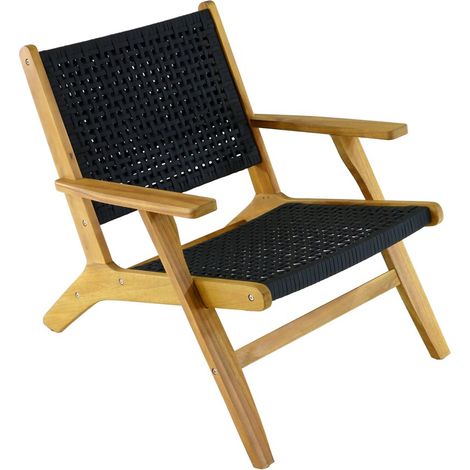 PROLOISIRS Fauteuil relax Dahlia pliant en bois d’acacia FSC - rope noir