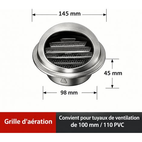 Chapeau de ventilation mural 100 mm inox 201 finition brossée 201 100mm réf 5869 – Livraison gratuite