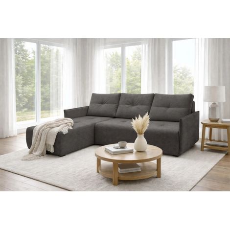 AX LIVING Ecksofa Damascus Dunkelgrau mit Schlaffunktion Bettkasten Schlafsofa 212 cm links