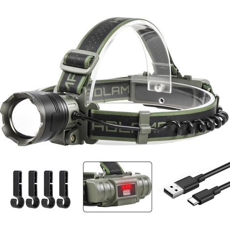 Lampe Frontale LED Ultra Puissante 90000 Lumens, Lampe Frontale Rechargeable avec 4 Modes et Avertissement Rouge, 5000mAh USB-C Lampe Torche Léger Étanche pour Camping Randonnée Pêche