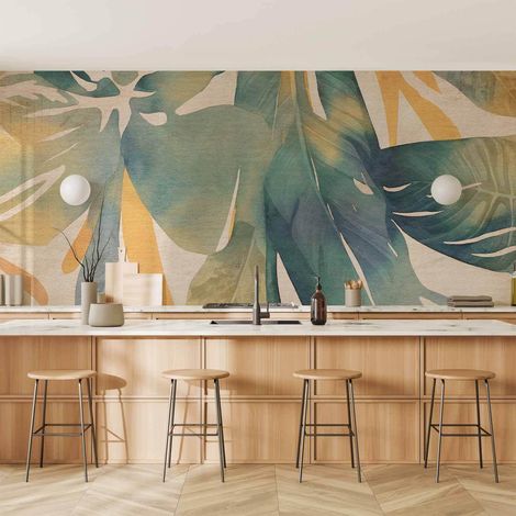 Papel pintado artgeist Watercolour Tropics verde 200x140 cm