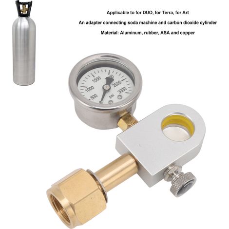 Ortviai Adaptateur de CO2 en cuivre W21.8-14 avec valve de décharge et manomètre pour machine à eau gazeuse SodaStream Terra/DUO/Art (1/4)