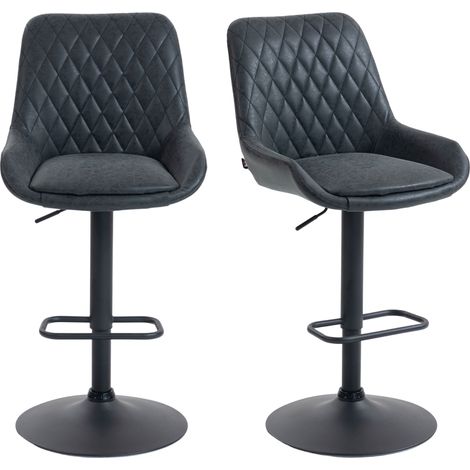 HOMCOM PU Leather Padded Bar Stools Set of 2 with Metal Base Black
