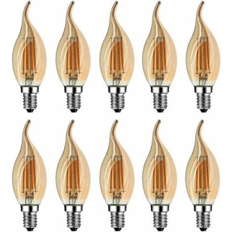 Ampoule Flamme LED E14, 4W Equivalent à Ampoule Halogène/Incandescente 40W, Blanc Chaud 2700K, Flamme Bougie LED encastrable, 360° Faisceau, IRC80, Verre marron, Lot de 10 [Classe énergétique A++]