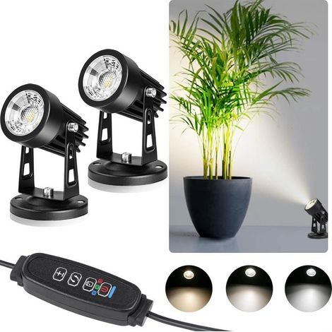Lot de 2 spots LED d'intérieur à intensité variable au sol 3 W pour plantes, 3 modes d'éclairage couleur et fonction minuterie marche/arrêt automatique (1/5)