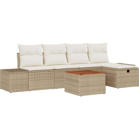 Garden Sofa Set with Cushion 6 pcs Beige Poly Rattan vidaXL (1/5)
