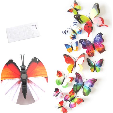 12 autocollants muraux magnétiques 3D papillons multicolores double couche PVC, décoration frigo chambre enfants (1/4)