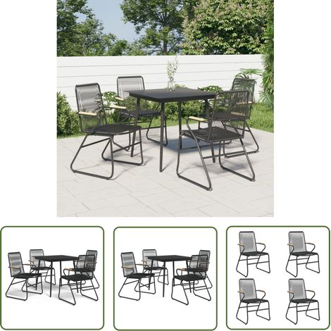 The Living Store 5-tlg. Garten-Essgruppe Schwarz PVC Rattan - Gartensessel - Gartentisch - Outdoor Möbel - Gartenmöbelset - PVC-Rattan (1/5)