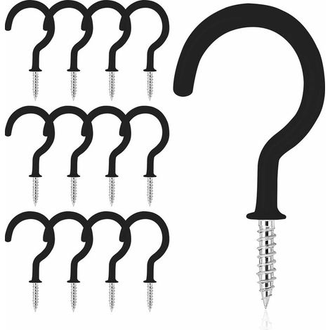 12 PCS Vinyl Coated Ceiling Hooks Question Mark Shape Hook Heavy Duty Screw Cup Hook for Bathroom Kitchen Wall Ceiling Hanging (Black, 2 Inch) (1/5)