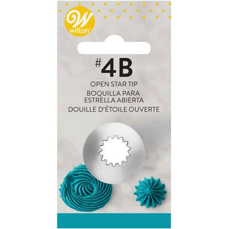 Wilton Beccucci in Acciaio Inox 4B Stella Aperta Cardato, Beccucci Sac a Poche, Piping Tip Riutilizzabile per Decorare Torte, Cupcake, Biscotti, Pasticcini (1/4)