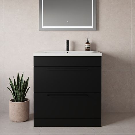 Napoli 460 Matt Black 800mm 2 Drawer Vanity Unit with Glide Basin - 800mm - Matt Black 480mm Handle