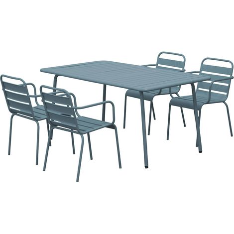 Ensemble table de jardin + 4 fauteuils en métal bleu gris - BACA
