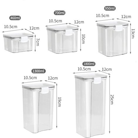 (Blanc) Grand bocal de conservation de cuisine en plastique hermétique et résistant à l'humidité (1/5)