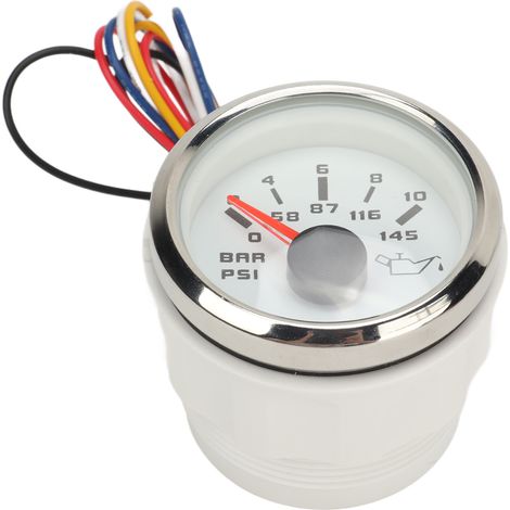 Manomètre de pression d'huile 52 mm, cadran blanc, lunette argentée, DC 9-32 V, 0-10 bar, manomètre de pression d'huile CAN bus adapté aux camping-cars, yachts et navires. (1/5)