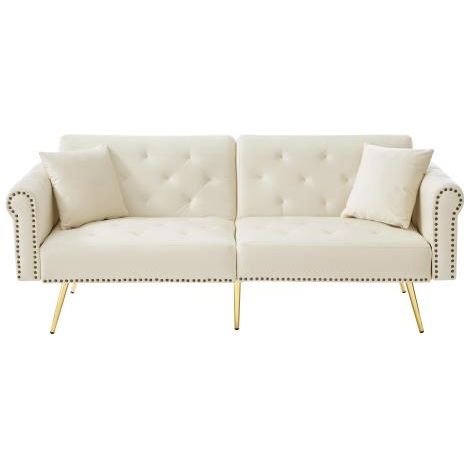 Canapé-lit moderne 2 places – Revêtement en velours, dossier réglable sur 3 positions et pieds en métal doré. Canapé élégant avec fonction couchage – Gain de place, durable, idéal pour les petits espa (1/5)