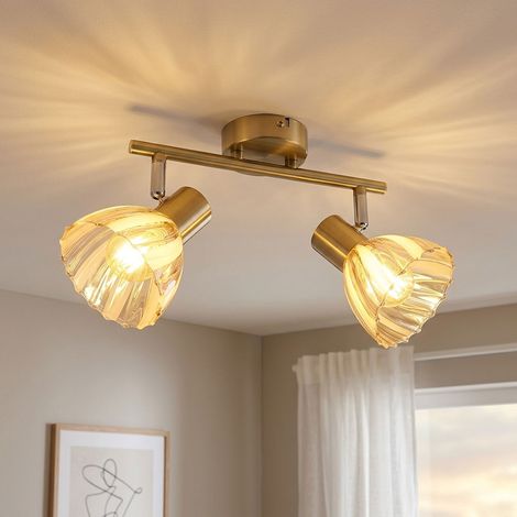Lampada da soffitto, lampada da soggiorno, orientabile, ottone e vetro, H 19 cm (1/5)