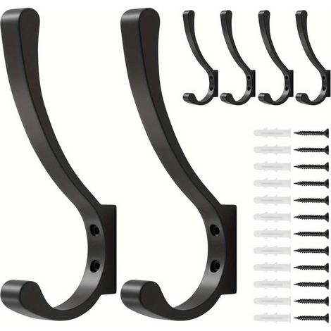 6er-Set schwarze Wandhaken aus Aluminiumlegierung – Schraubmontage, große Hakenfläche, korrosionsbeständig, für Mäntel, Hüte und Taschen