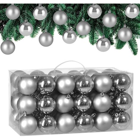 Christmas Tree Baubles Set Xmas Balls 54 Pieces Decorations Ornaments Sphere Hanging Indoor Outdoor Decor Silver (1/9)