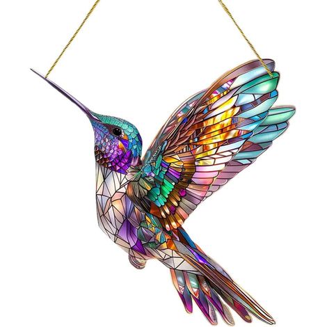 Suspension Vitrail Colibri - Acrylique - 20 x 20 cm - Décoration Fenêtre Extérieure Intérieure - Lot de 1