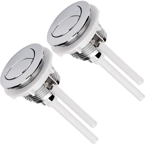 Lot de 2 boutons de chasse d'eau standard de 58 mm avec quatre tiges, double bouton poussoir pour chasse d'eau de toilettes, accessoires de rechange (argent) (1/5)