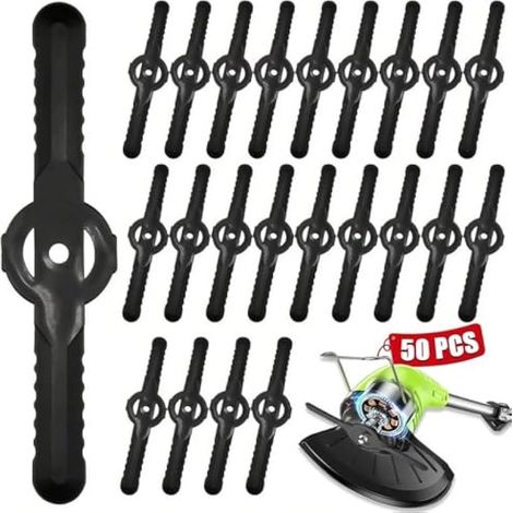 50 lames de coupe en plastique pour débroussailleuse, 135 mm, lames de rechange pour tondeuse sans fil, accessoires pour jardin, verger, bois ou pâturage. (1/4)
