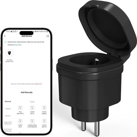 Prise connectée extérieure étanche - 13A Type E, Prises intelligente programmable WiFi, IP44 étanche - Minuterie extérieure, commande vocale compatible avec et . (1/5)
