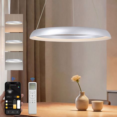 doporro Lampe de Plafond Plafonnier LED Triple Commande Hauteur Réglable Lampe de Nuit Suspension Lustre Salon Salle à Manger Chambre Argent Mat 600×600 MM 30W Luvina04 (1/5)