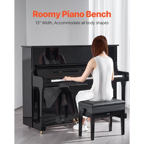 Banc de Piano Tabouret Siège Rembourré Réglable de Bibliothèque en Bois 56x34x49cm (1/5)